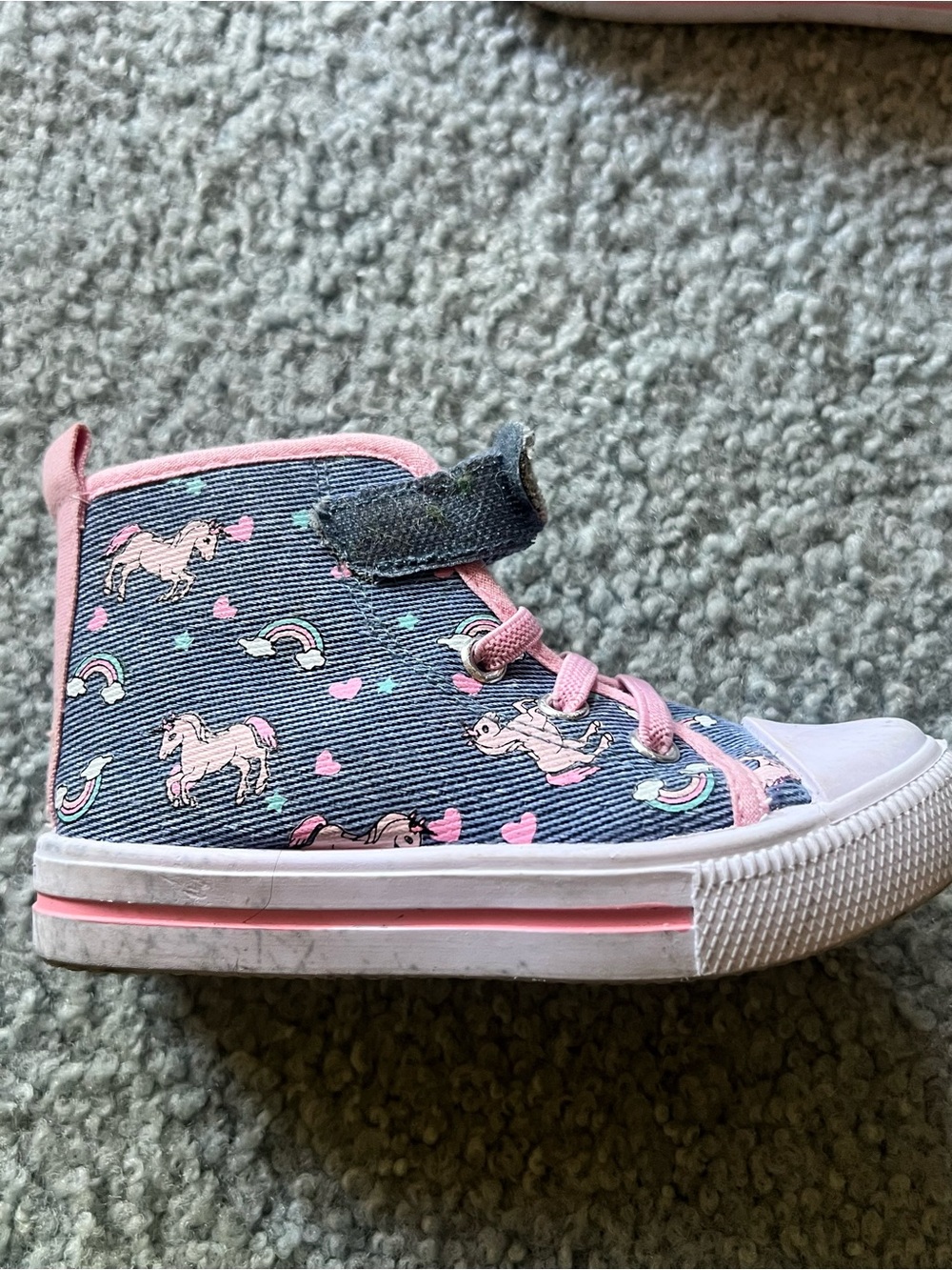 Girls High Top Sneaker Unicorn Animal Print Hook & Loop Navy Pink US 7